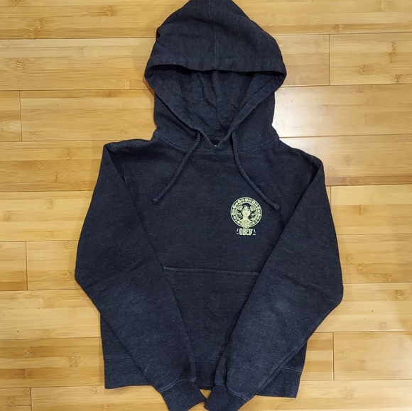 Obey "Make Art Not War" Charcoal Gray Hoodie With Large Back Graphic Size XS - Picture 3 of 7